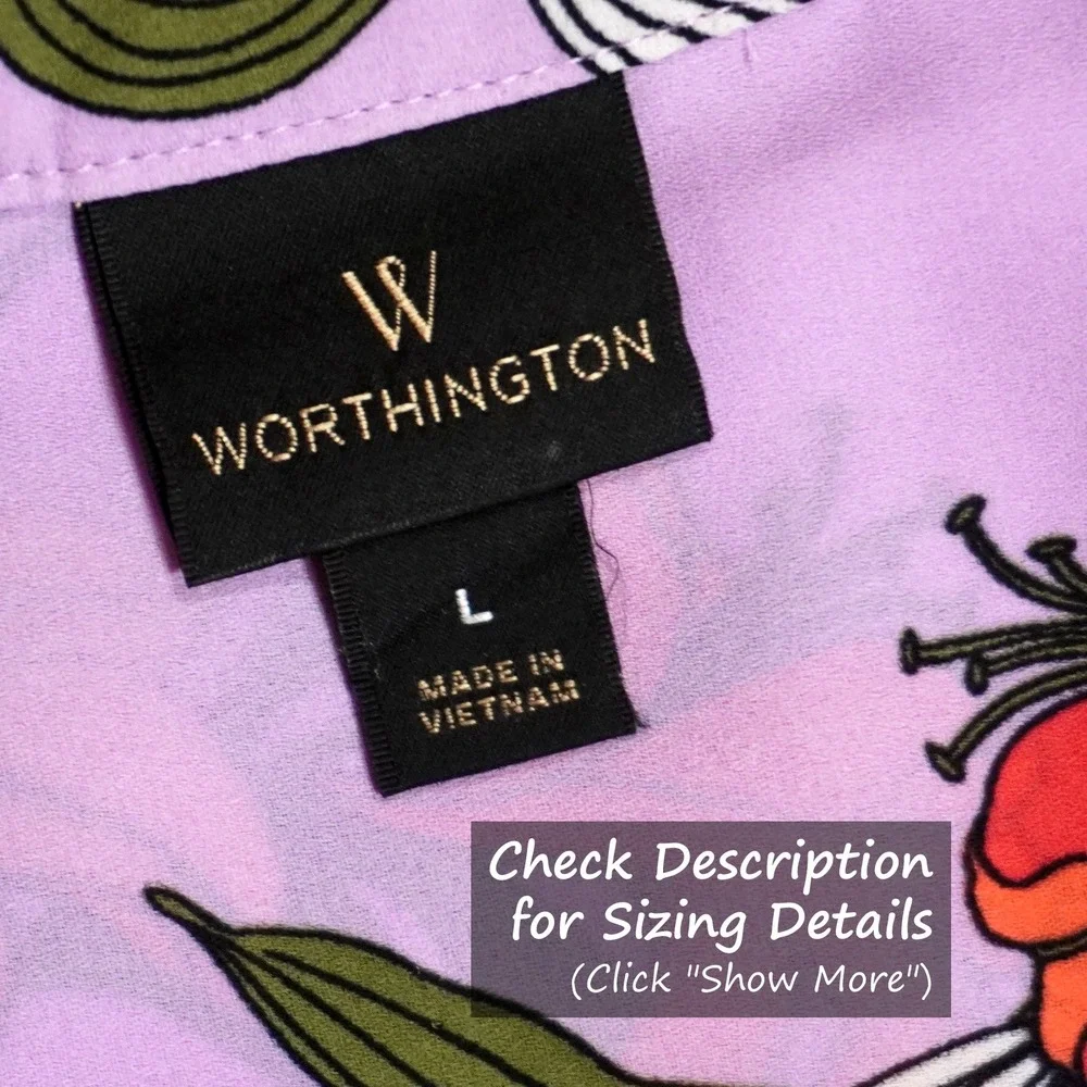 Worthington Floral Georgette L XL 1X Lilac Sleeveless Split Neck Blouse